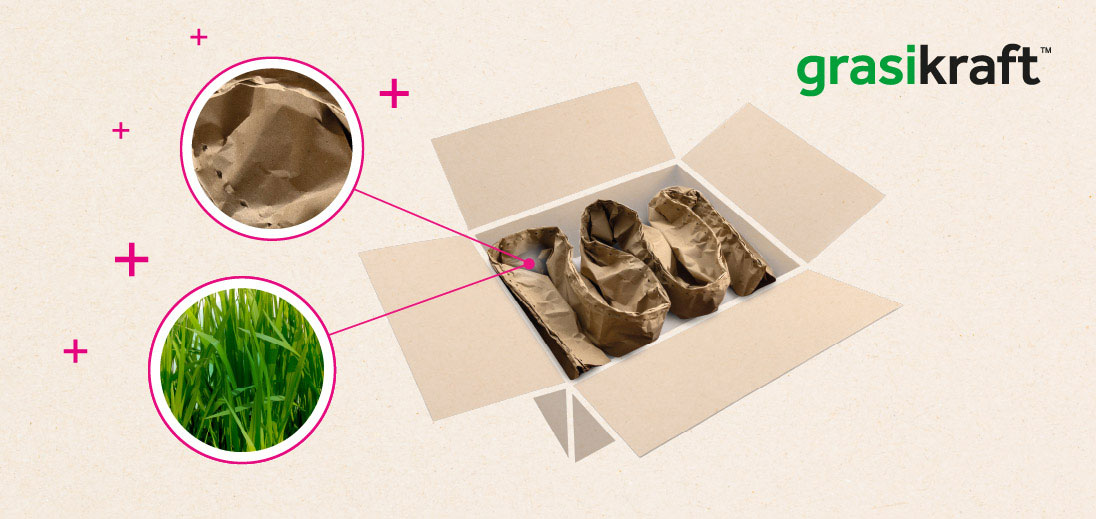 GrasiKraft, een innovatief papieren opvulmateriaal op basis van grasvezel