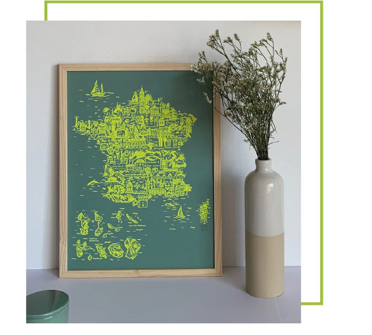 Illustratie van Frankrijk op Keaykolour Matcha Tea papier