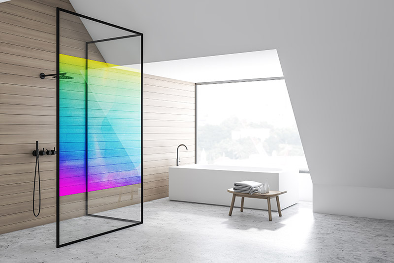 Glazen douchewand met Coala Windows Decor Colours