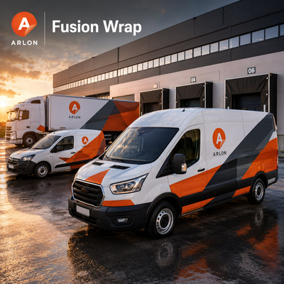 Arlon Fusion Wrap - Polymeerfolie 60 µm, FLITE-technologie, herpositioneerbaar, Eco-Solvent/Solvent/UV/Latex. 7 jaar buitentoepassing. Voor het beplakken van voertuigen met eenvoudige rondingen.