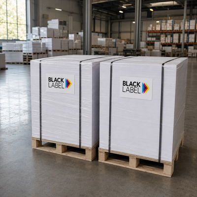 Black Label, Silk, semi-matt, white, woodfree ECF, 120g/m2, 460mm x 640mm, long grain, bulk packed Flexi-pal 16000 sh