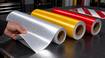 Rollen microprismatische retroreflecterende folie in zilver, geel en rood voor verkeersborden en veiligheid