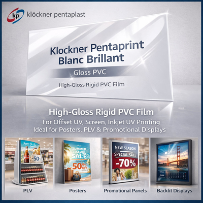 Klockner Pentaprint Gloss White – Glanzende, stevige PVC-folie voor POS-displays, kaarten en professionele bewegwijzering.