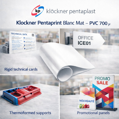 Klockner Pentaprint White Matte – 700 micron dikke, stijve PVC-folie met een mat oppervlak voor POS-displays, kaarten en thermovormbare toepassingen.