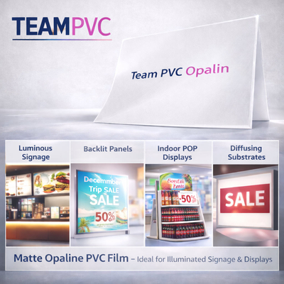 Team PVC Opalin – Stijve opaal PVC-folie voor bewegwijzering, POS-displays en verlichte panelen.