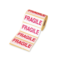 Zelfklevend etiket wit met bedrukking 'FRAGILE' in rood 148 mm x 48,8 mm