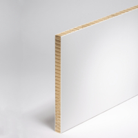 zeefdrukkarton bruine kern, witte toplagen Swedboard Fibre Premium wit 10 mm 1600x3050mm oningeriemd op palletten