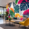 Groot formaat muurschildering met botanisch motief gemaakt van gekleurde ORACAL 641 snijvinyl